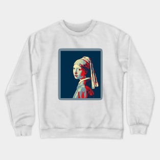 Girl with a Pearl Earring  Painting by Johannes Vermeer - Obama colors Crewneck Sweatshirt